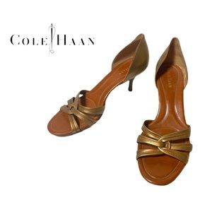 Cole Haan Gold Leather Slip On Sandal Heels